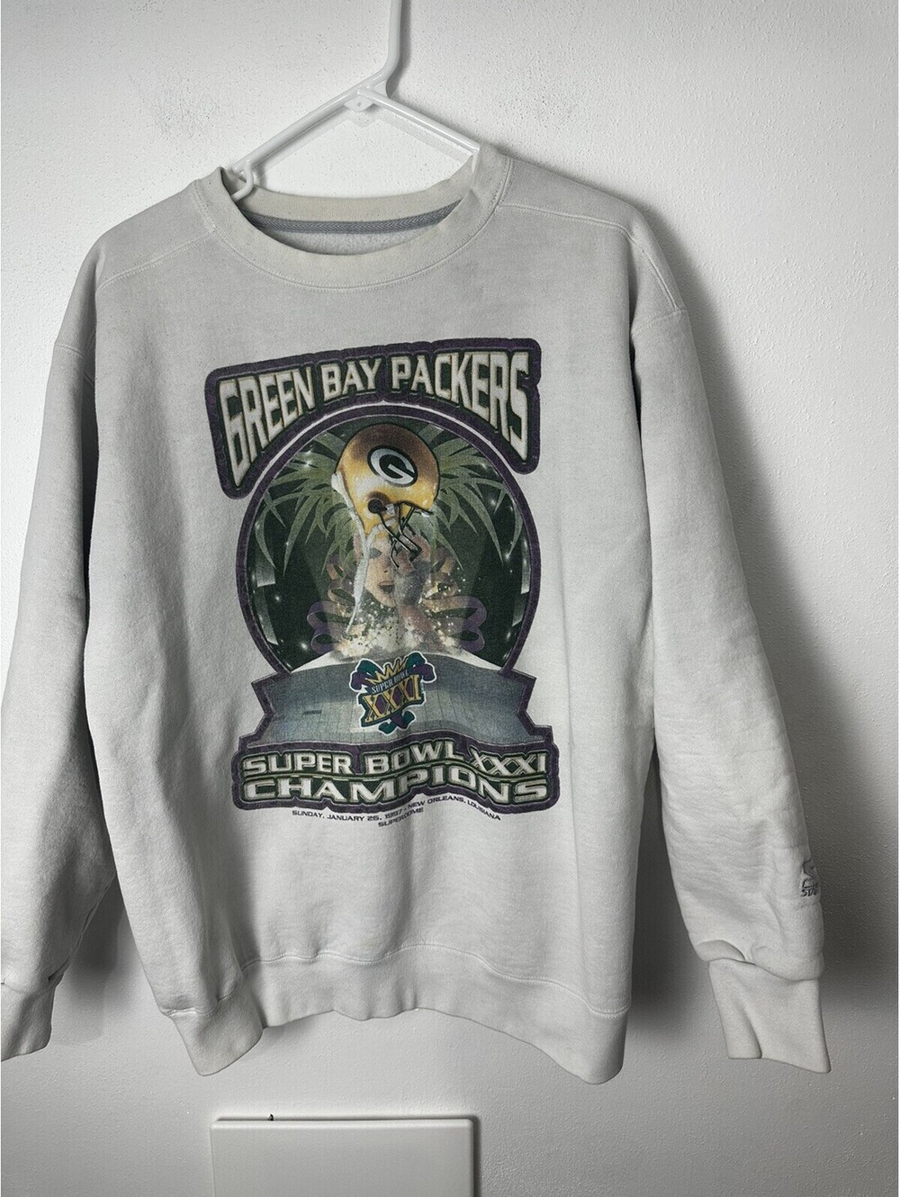 Vintage Starter Sweater Green Bay Packers 1997 Super Bowl XXXI Champions LARGE *